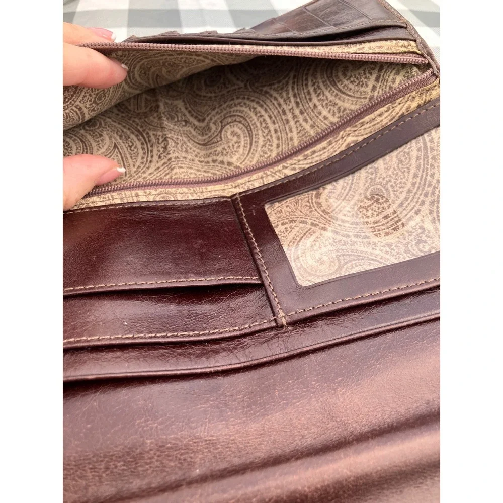 Hobo Lauren Clutch Wallet Womens Brown Leather Double Frame Kiss Lock Mirror